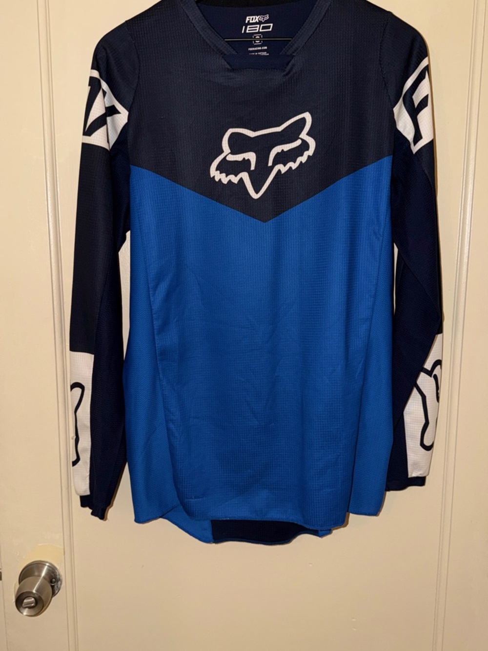 Like new Fox 3-Tone Motocross Jersey in Navy, blue, and white. Size small